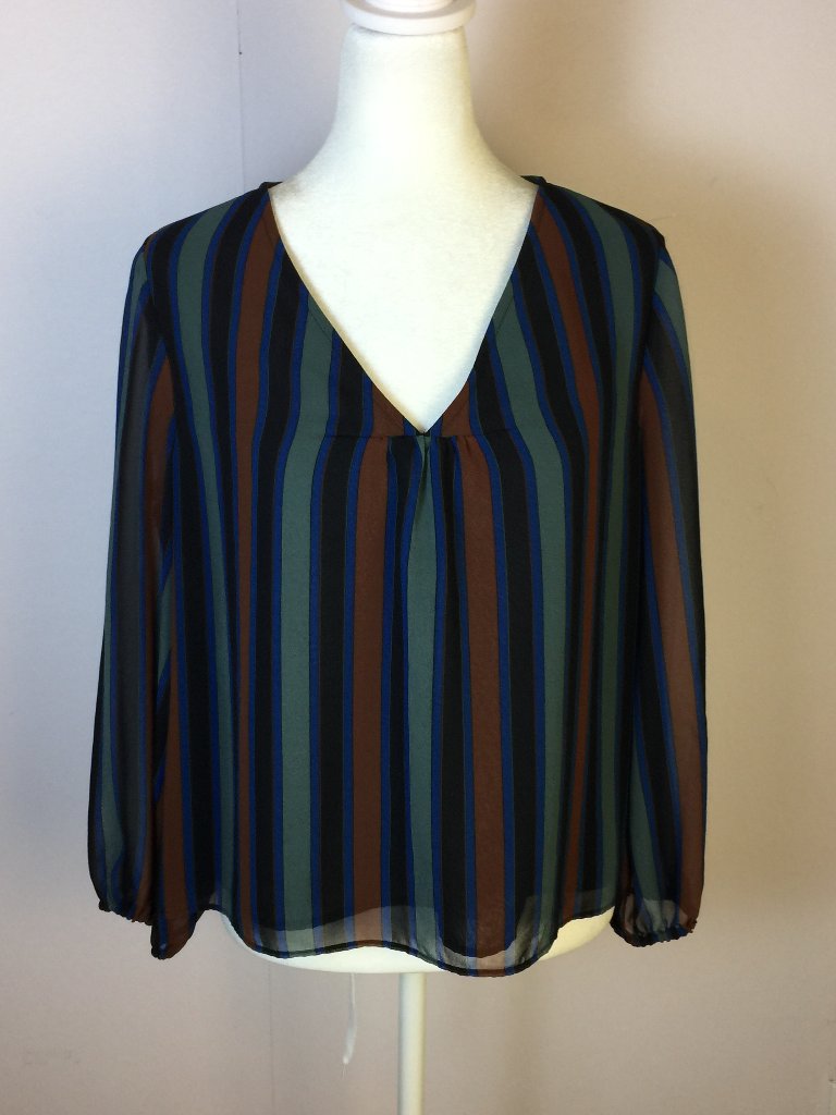 Madewell Blouse Top Size S Womans Back Blue Striped V-Neck Long Sleeve Cropped